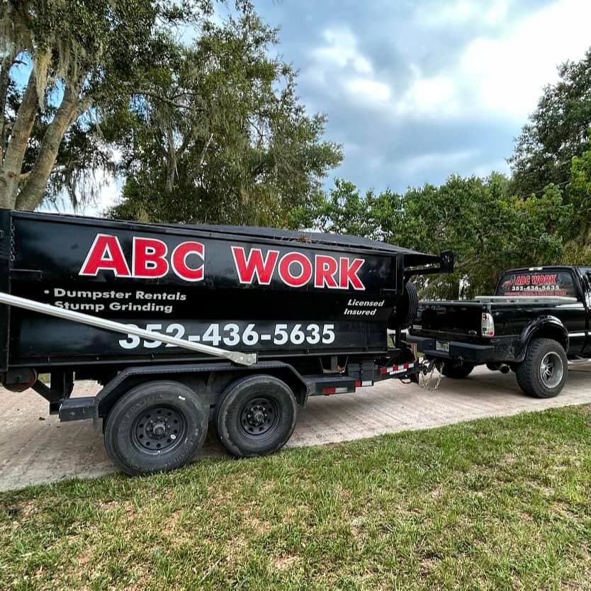 ABC Work dumpster rental truck and trailer